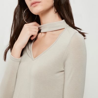 Grey knit choker top